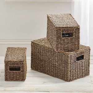mDesign Natural Woven Seagrass Storage Organizer Basket BinRemoveable Lids